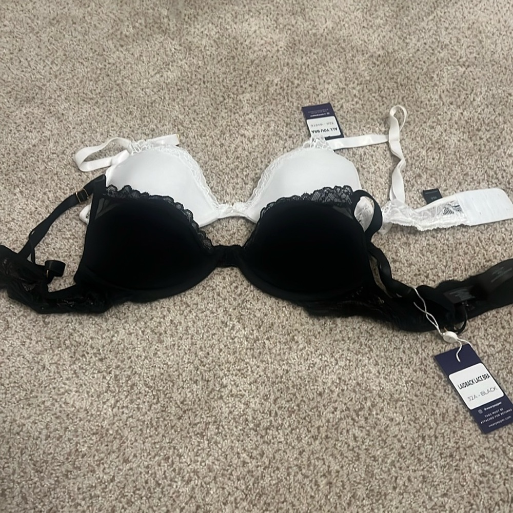 2-pack. Pepper Laid Back Lace bras. 32A. Black and White. NWT. $60 or $40 each.